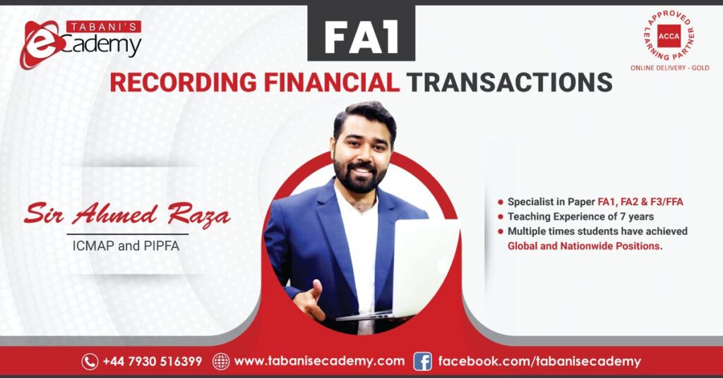 Sir Ahmed Raza Khan teaching FA1 course at Tabani's Ecademy, focusing on financial accounting fundamentals.