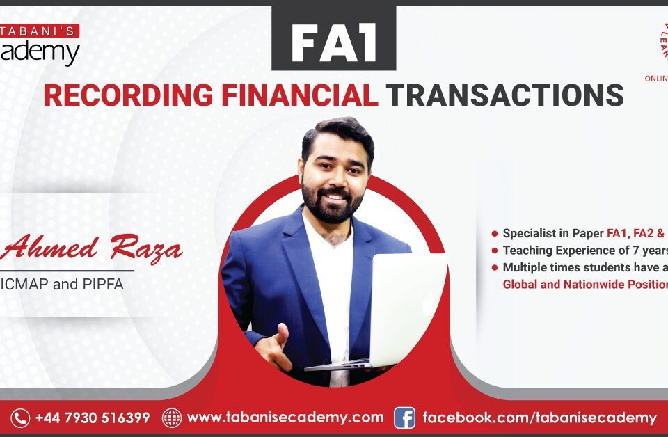 Sir Ahmed Raza Khan teaching FA1 course at Tabani's Ecademy, focusing on financial accounting fundamentals.